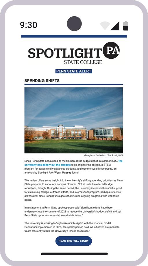 Screenshot of the newsletter on a mobile device Screenshot of the newsletter on a mobile device