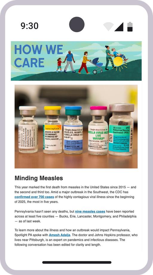 Screenshot of the newsletter on a mobile device Screenshot of the newsletter on a mobile device