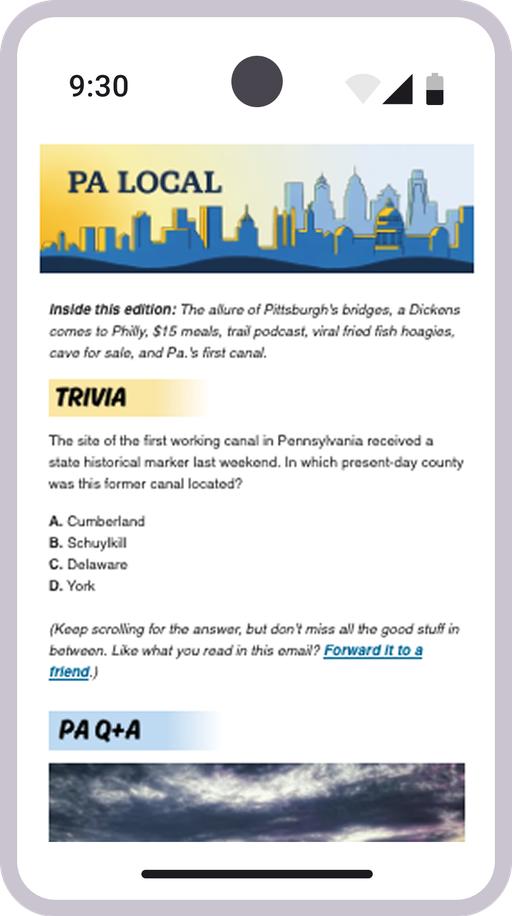 Screenshot of the newsletter on a mobile device Screenshot of the newsletter on a mobile device