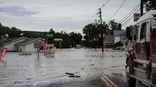 Flooding in Westfield, Tioga County, during Tropical Storm Debby in August 2024.