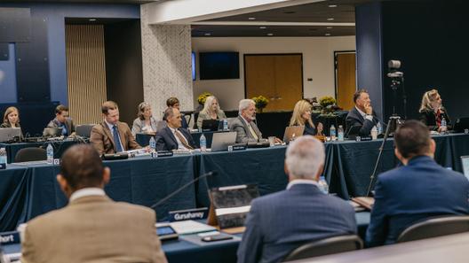 Penn State trustees attend the board’s public meeting on Sept. 12, 2025, in the 1855 Room the Bryce Jordan Center on Penn State’s University Park campus. Penn State trustees attend the board’s public meeting on Sept. 12, 2025, in the 1855 Room the Bryce Jordan Center on Penn State’s University Park campus.