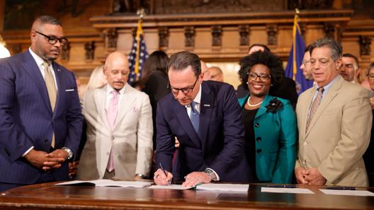 Gov. Josh Shapiro signs the 2026-2027 Pennsylvania state budget on July 12, 2026.