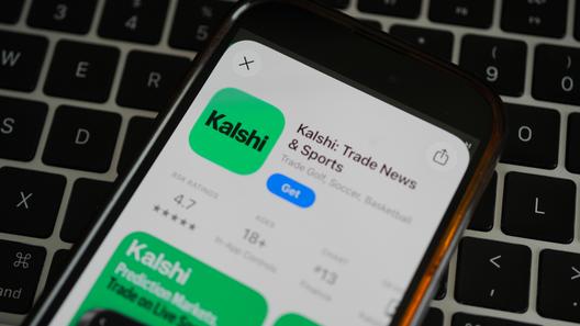 An ad for the prediction market app Kalshi is displayed on a mobile phone Thursday, April 16, 2026.