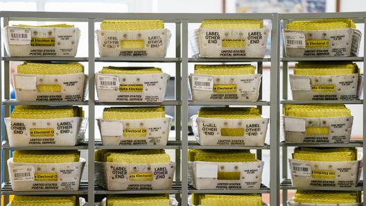 Workers sort mail ballots on Nov. 5, 2024, at Northampton County Courthouse in Easton, Pennsylvania. Workers sort mail ballots on Nov. 5, 2024, at Northampton County Courthouse in Easton, Pennsylvania.