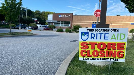 A sign announcing a Rite Aid closure is seen in York County, Pa.