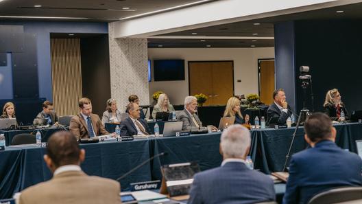 Penn State trustees attend the board’s public meeting on Sept. 12, 2025, in the 1855 Room at the Bryce Jordan Center on Penn State’s University Park campus.