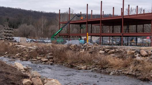 Stony Creek flows past construction of the new Antietam School District elementary school in January 2026. Stony Creek flows past construction of the new Antietam School District elementary school in January 2026.