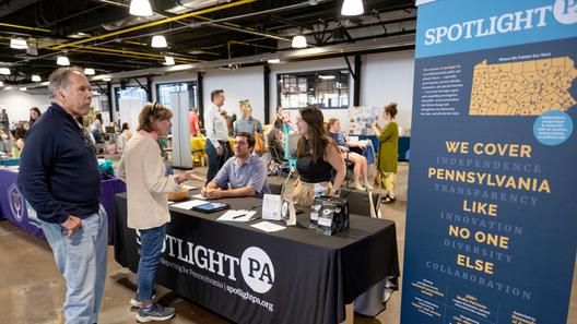 Spotlight PA staff and donors at Centre Gives Fest on May 15, 2025, in Bellefonte, Pa.