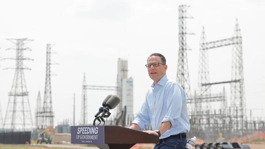 Gov. Josh Shapiro during a 2025 visit to Falls Township in Bucks County, where an Amazon data center campus is being built.