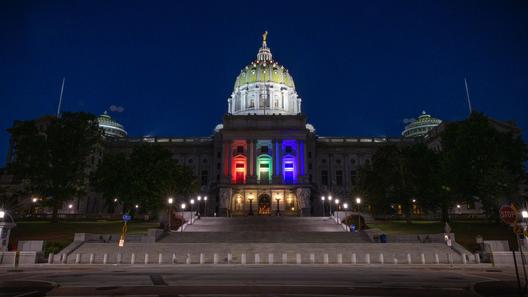 The PA Capitol lit up for Pride Month in 2022. The PA Capitol lit up for Pride Month in 2022.
