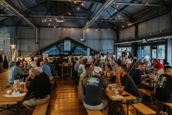 The crowd at "Clink and Think" Quiz Bash Fundraiser on Sept. 15, 2024, at Axemann Brewery in Bellefonte.