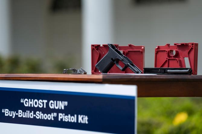 A "ghost gun" kit is displayed at the White House in 2022.