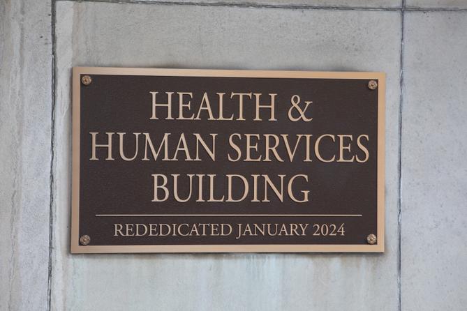 A placard outside the Pennsylvania Health & Human Services building in Harrisburg. A placard outside the Pennsylvania Health & Human Services building in Harrisburg.