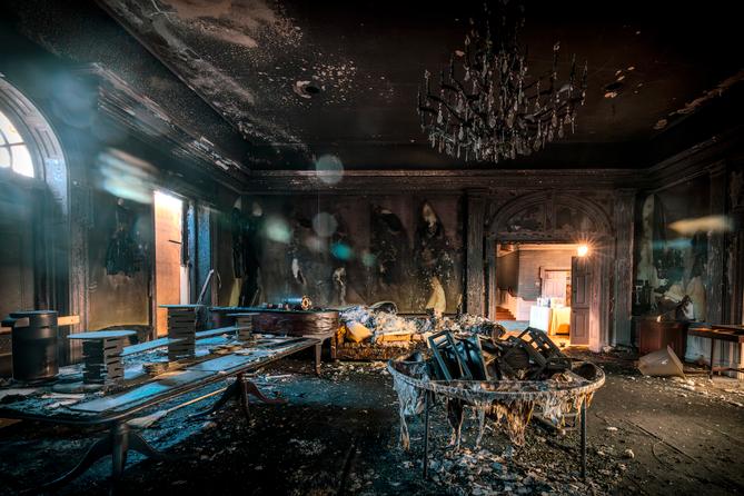 Inside the governor's residence after an arson attack on April 13.