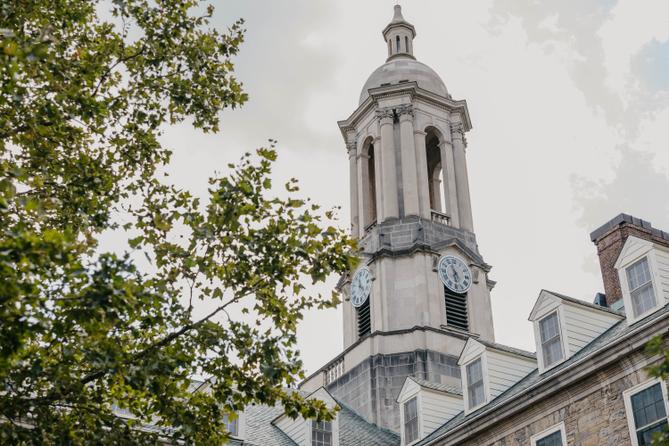 The bell tower of Old Main on Penn State's campus The bell tower of Old Main on Penn State's campus