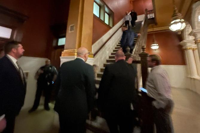 Activity outside the governor's office in the state Capitol in October 2025. Activity outside the governor's office in the state Capitol in October 2025.