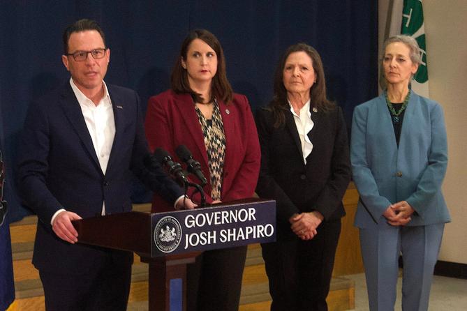 Gov. Josh Shapiro speaks at a news conference at Berks County Agricultural Center in Bern Township on Feb. 26, 2026.