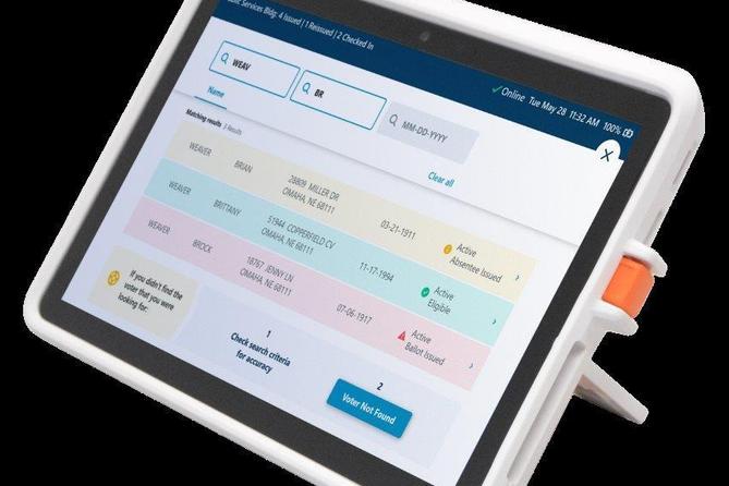 An example of an ExpressPoll electronic pollbook tablet, which is the model used in Philadelphia.