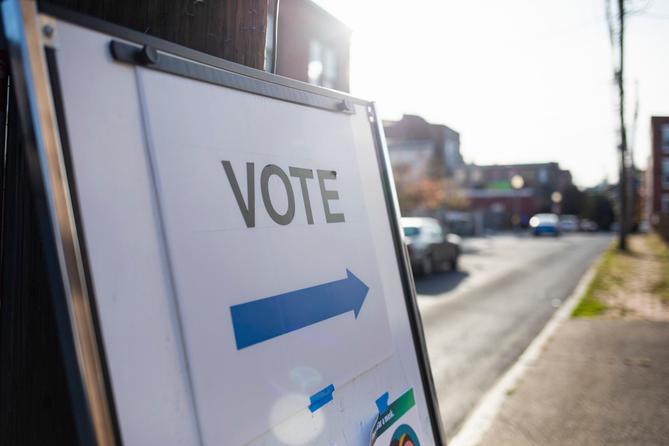 A sign directing voters in Pennsylvania on Election Day 2020.