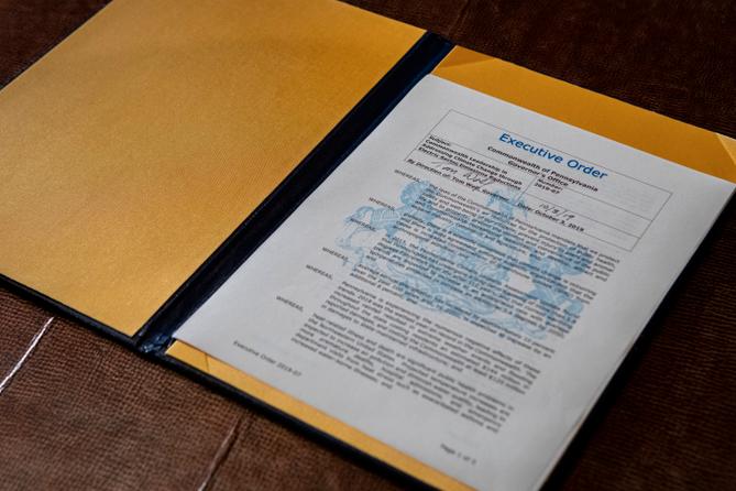 The executive order former Gov. Tom Wolf signed directing PA to enter RGGI. The executive order former Gov. Tom Wolf signed directing PA to enter RGGI.