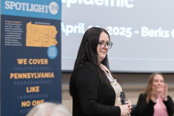 During a community forum hosted by Spotlight PA in Berks County in April 2025, Jessica Berry shared her experience with Pennsylvania’s addiction crisis.