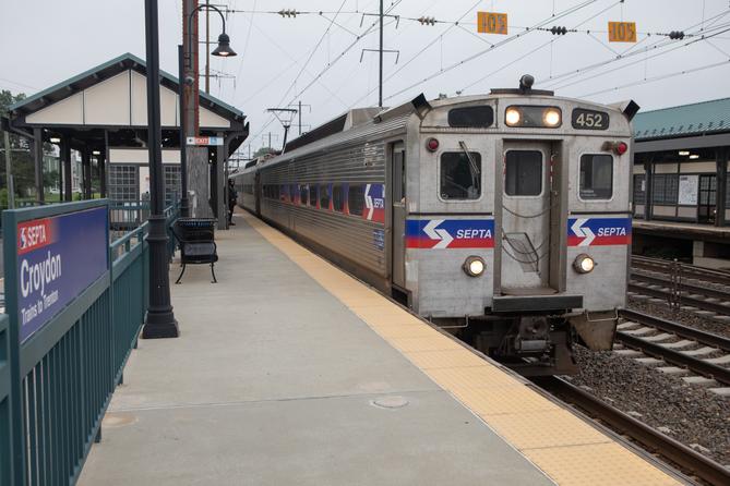 A SEPTA train at the Croydon Station.
