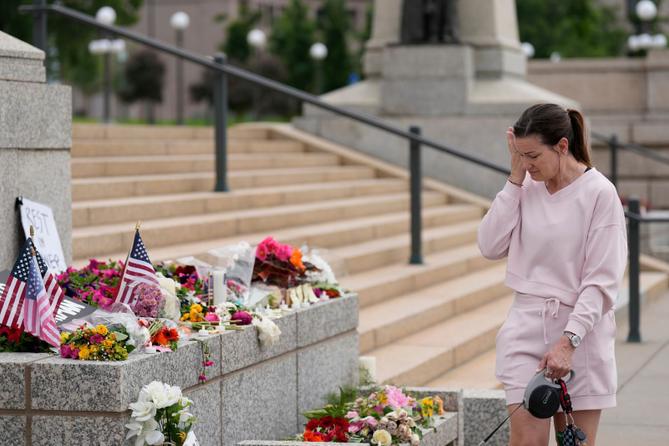 Leah Palmer visits a makeshift memorial for Minnesota state Rep. Melissa Hortman and her husband Mark in St. Paul. Leah Palmer visits a makeshift memorial for Minnesota state Rep. Melissa Hortman and her husband Mark in St. Paul.