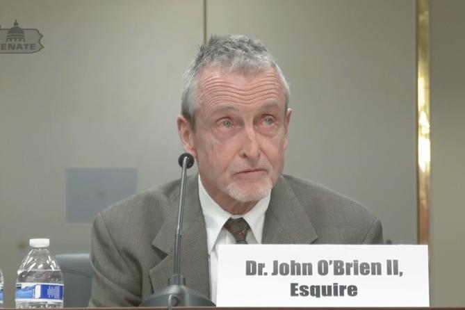 John O'Brien II testifying in his nominating hearing for a spot on the Pennsylvania Board of Pardons.