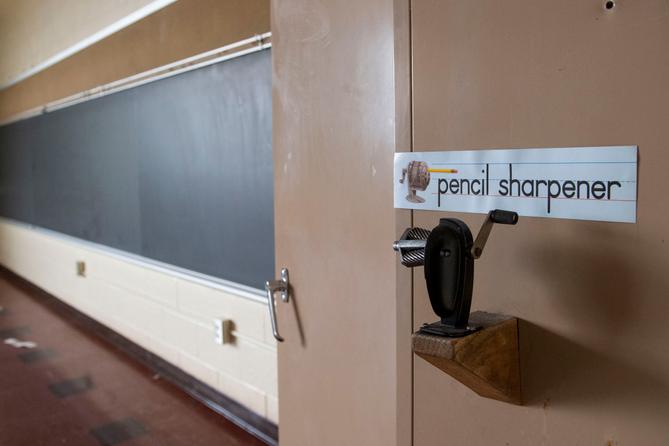 A former classroom is seen inside of NuMedX Medical Clinic, formerly Longview Elementary School in Punxsutawney, PA.