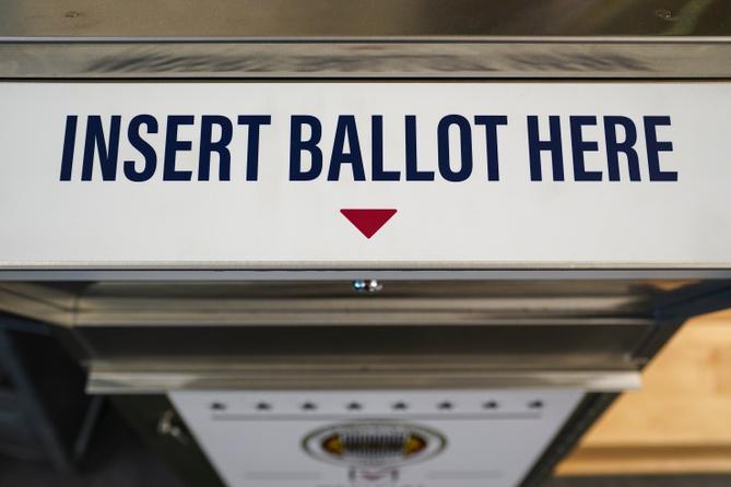 A ballot drop box is shown on primary Election Day 2024 at Northampton County Courthouse in Easton, Pennsylvania.