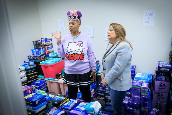 First Lady Lori Shapiro (right) visits the SPOT Period in Philadelphia with its founder Lynette Medley.