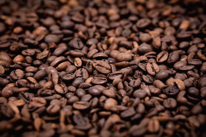 Roasted coffee beans.