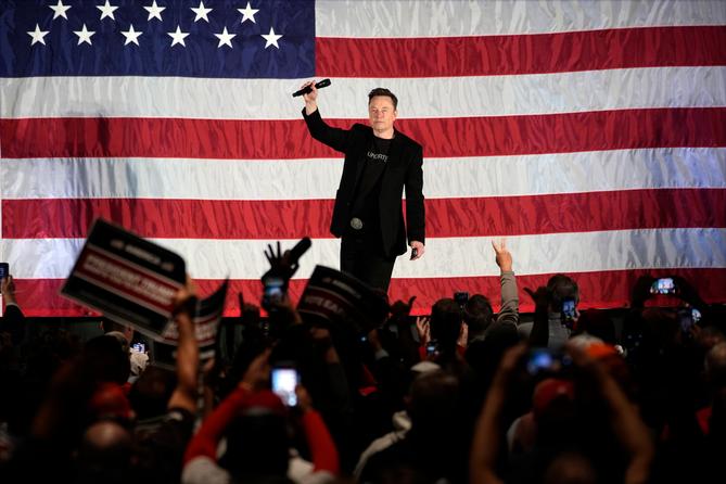 Elon Musk speaks as part of a campaign town hall in support of Republican presidential nominee former President Donald Trump in Folsom, PA.