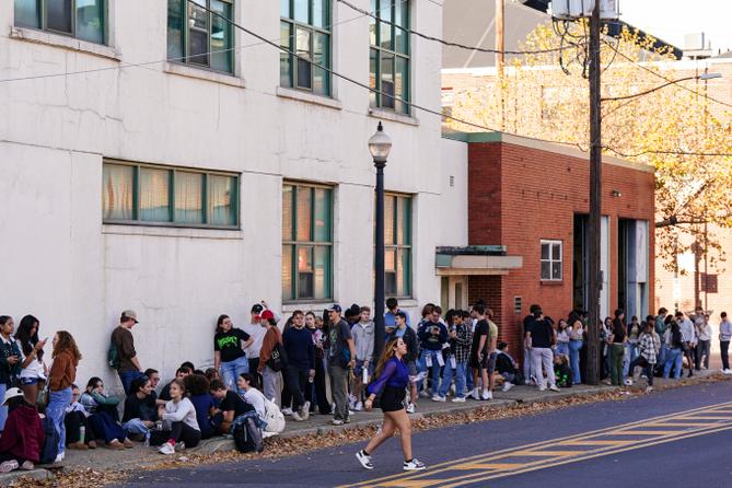 People wait in line to vote Nov. 5, 2024, at the Banana Factory in Bethlehem, Northampton County, Pennsylvania. People wait in line to vote Nov. 5, 2024, at the Banana Factory in Bethlehem, Northampton County, Pennsylvania.