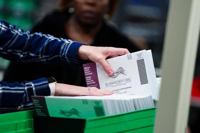 Lehigh County voter registration workers sort mail ballots Nov. 5, 2024, at Lehigh County Government Center.