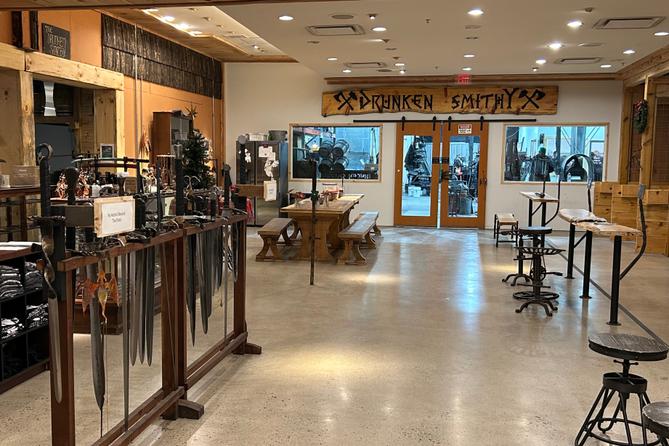 Merchandise and tables inside the Drunken Smithy forge in Lebanon Valley Mall.