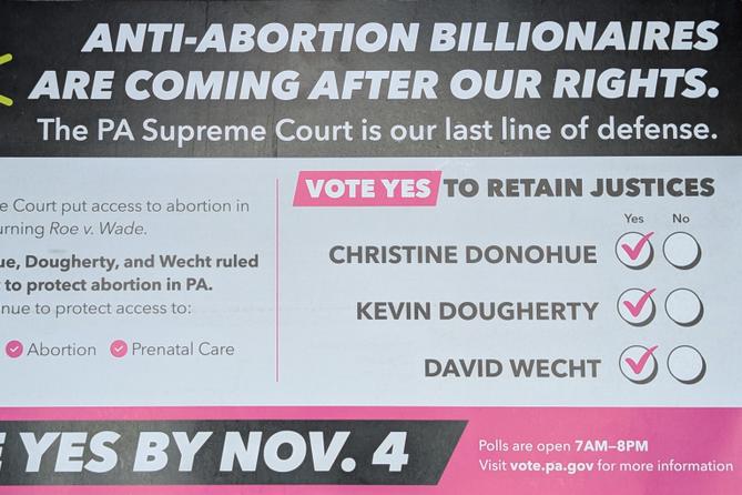 A mailer funded by Planned Parenthood Action Fund, urging Pa. voters to retain three Democratic state Supreme Court justices.