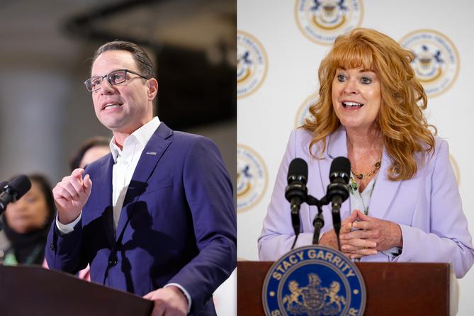 Gov. Josh Shapiro (left) and PA Treasurer Stacy Garrity