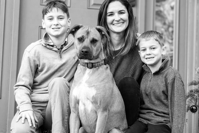 Lauren Conrad of Cumru Township with her sons, Logan, 12, and Carson, 9, and their dog, Nya.