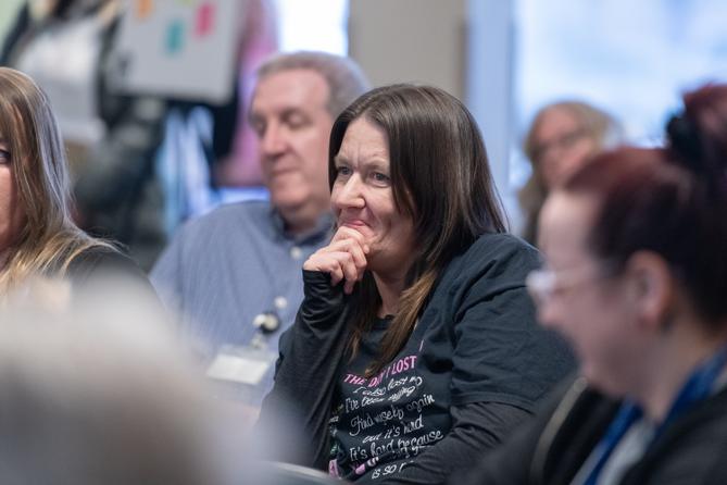 Erika Shambaugh and other audience members listen during a “Voices of the Epidemic” forum hosted by Spotlight PA in April 2025 in Berks County. Erika Shambaugh and other audience members listen during a “Voices of the Epidemic” forum hosted by Spotlight PA in April 2025 in Berks County.