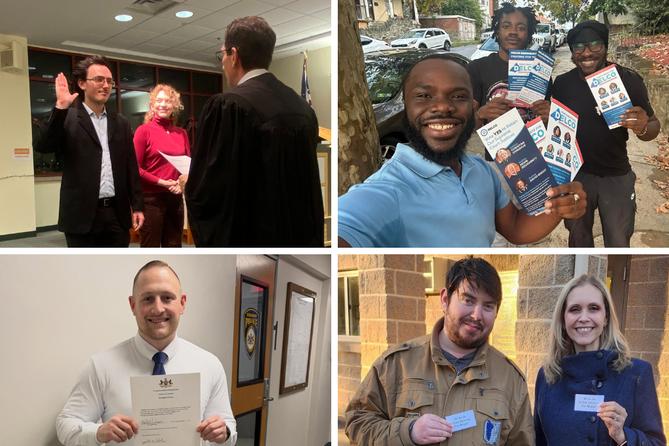 Clockwise from top left: Mayors Sam Bigham (Carnegie), Joar Dahn (Darby), Dylan Stevens (Westover), and Matt Zechman (Cleona).