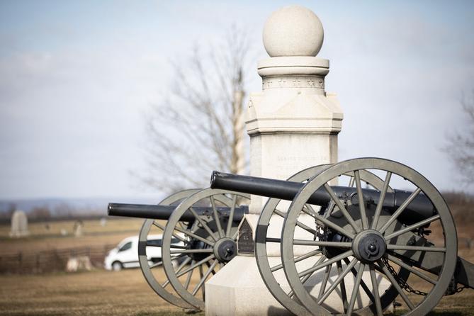 Cannons positioned on a field at Gettysburg National Military Park