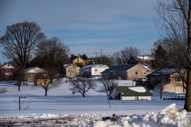 A view of homes from the Upper Bern Township building near Shartlesville, Pennsylvania, Feb. 9, 2026. A view of homes from the Upper Bern Township building near Shartlesville, Pennsylvania, Feb. 9, 2026.