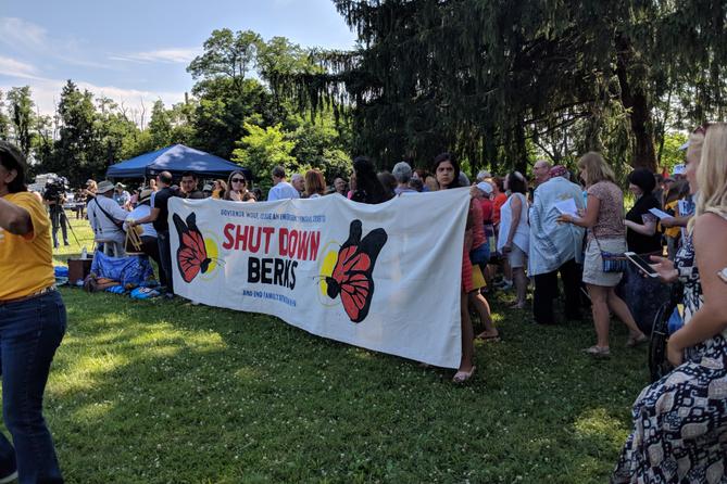 Shut Down Berks coalition protests outside the Berks County Residential Center on July 15, 2018. Shut Down Berks coalition protests outside the Berks County Residential Center on July 15, 2018.