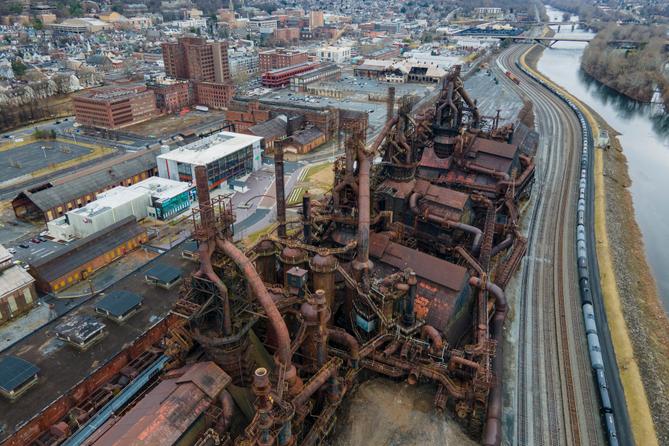 Blast furnaces at the former Bethlehem Steel Company factory. Blast furnaces at the former Bethlehem Steel Company factory.