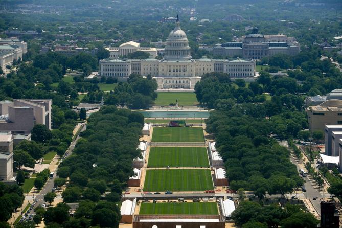 The U.S. Capitol and National Mall are seen as the set up for the America 250 celebration continues, Sunday, June 7, 2026, in Washington.