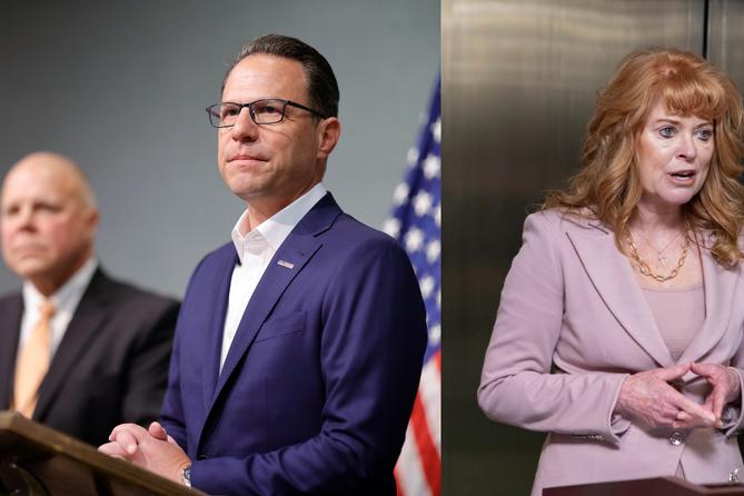 Gov. Josh Shapiro and Pennsylvania Treasurer Stacy Garrity
