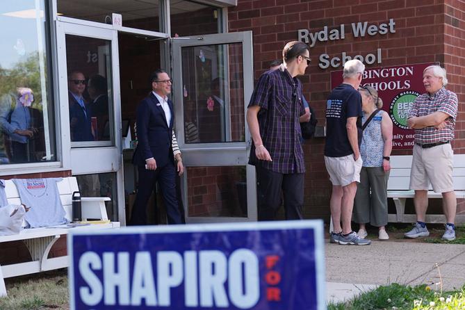 Pennsylvania Gov. Josh Shapiro walks out of his polling place in Rydal, Pa., Tuesday, May 19, 2026.