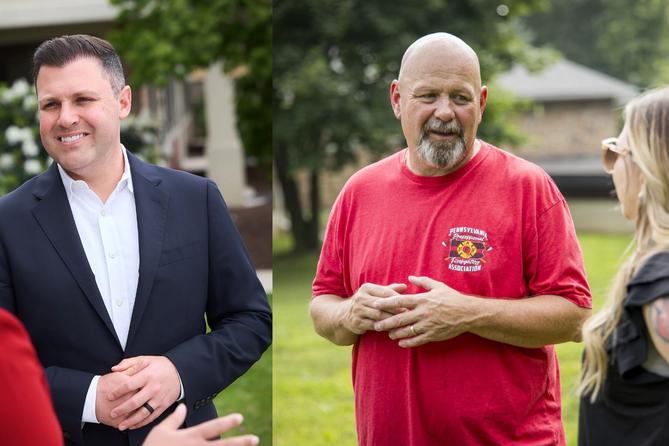 U.S. Rep. Ryan Mackenzie (left) and Democrat Bob Brooks U.S. Rep. Ryan Mackenzie (left) and Democrat Bob Brooks