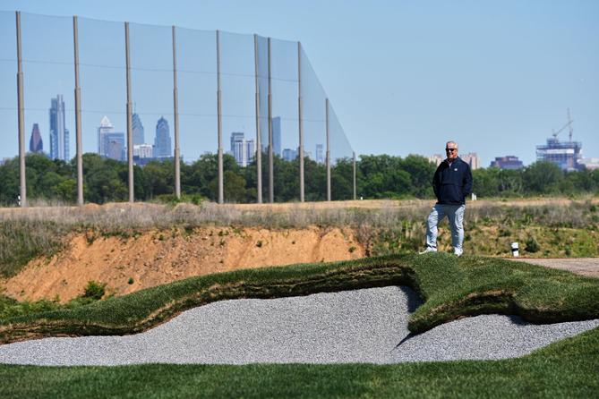 Cobbs Creek Foundation COO Enrique Hervada poses for a photograph at the Cobbs Creek Golf Club during construction in Philadelphia, Tuesday, May 12, 2026.